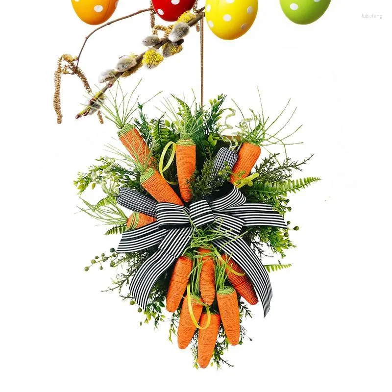 Dekorative Blumen Ostern Kranz Dekorationen Künstliche Dekor Karotten mit und Schleife Girlanden Wandbehang für Zuhause