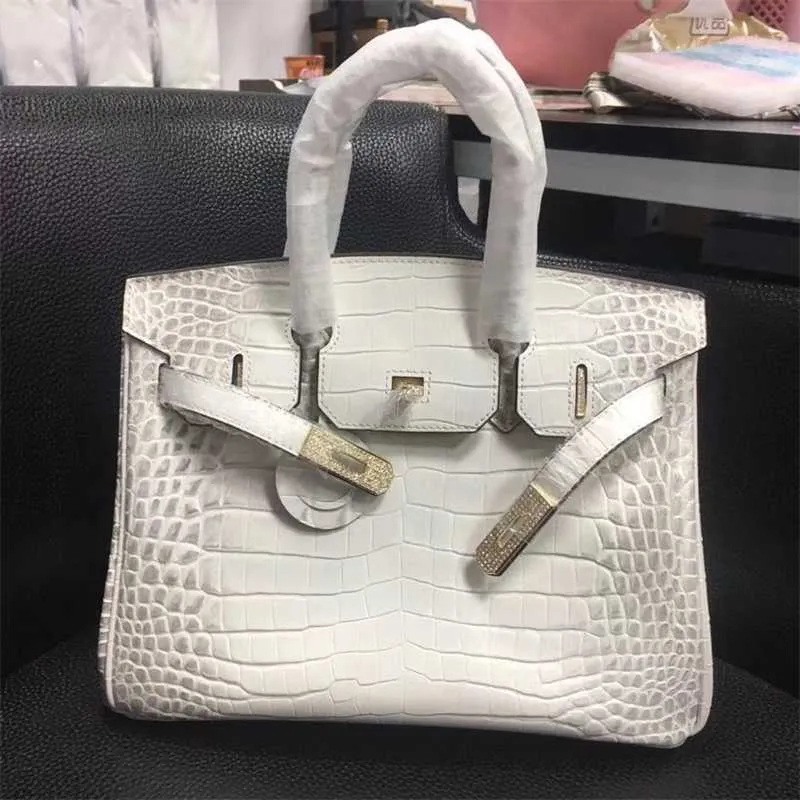 Luxurys Handbag Platinum Leather Lady Begonia Luxury Crocodile Pattern Baghale Seam Wax Thread Womens Bag for Lesbians