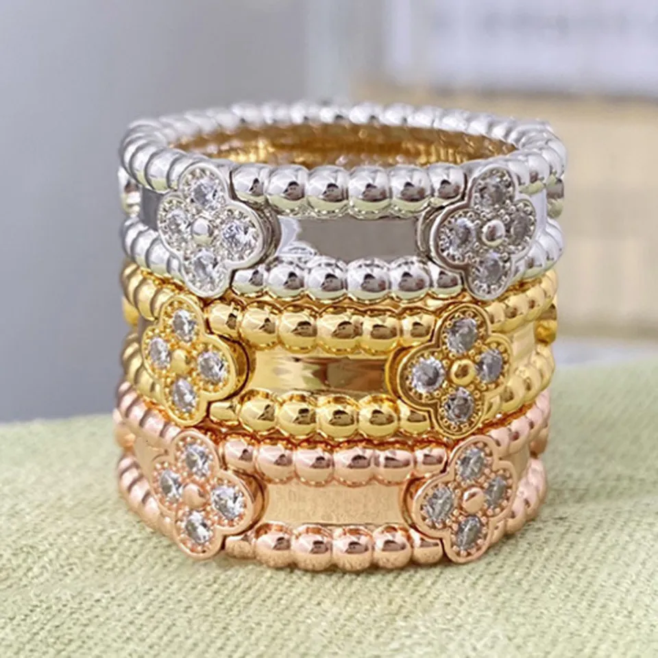 Pierścionki ślubne Zlxgirl Biżuteria trzy platowane kolor czterech liści kształt palec damski na ślub biżuterii ślubnej wysoka złota pary pierścionek anel 230717
