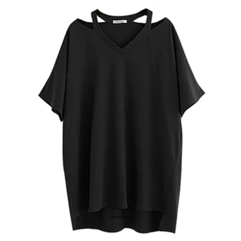 Koszulka damska plus size Plus w rozmiarze 7xl 150 kg kobiety duże tshirt czarny top kobiety luźna koszulka koszulka letnia na femme v szyja 230715