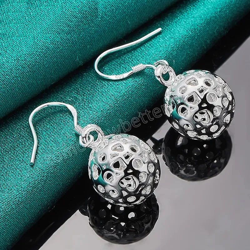 925 Sterling Silver Hollow Ball Heart Drop Earrings For Woman Wedding Engagement Party Fashion Charm Jewelry