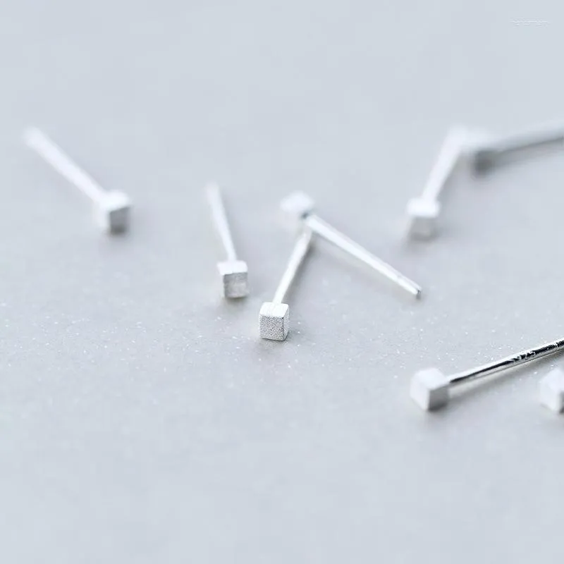 Stud Earrings Dainty 1Pair (2mm So Tinny / Small) Real. 925 Sterling Silver Jewelry Geometric Square Cube Allergy GTLE1362