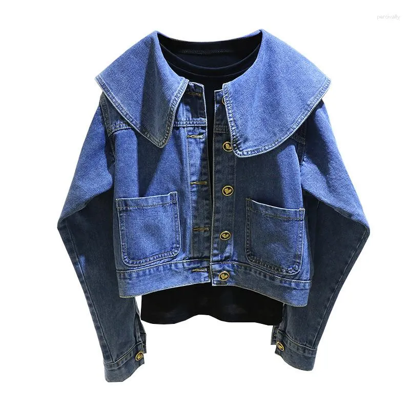 Women's Jackets Fashion Lotus Leaf Collar Denim Coat Women 2023 Spring Vintage Loose Single Breasted Short Jeans Jacket Female Clothes G2525