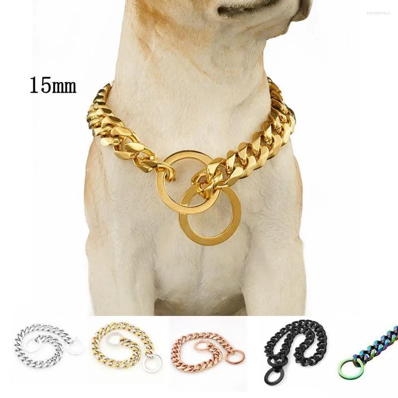 Collares para perros de 15 mm de pulido fino de acero inoxidable sólido Do Chain Metal Strong P Gargantilla Collar Mascota para Pitbulls