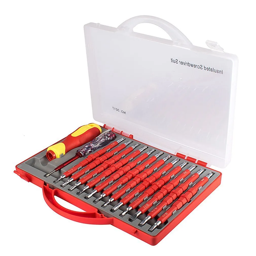 Screwdrivers 26 Pcs set Insulated Screwdriver Set Precision Removable Magnetic Bits Torx Hex Slotted Household Repair Hand Tool 230717