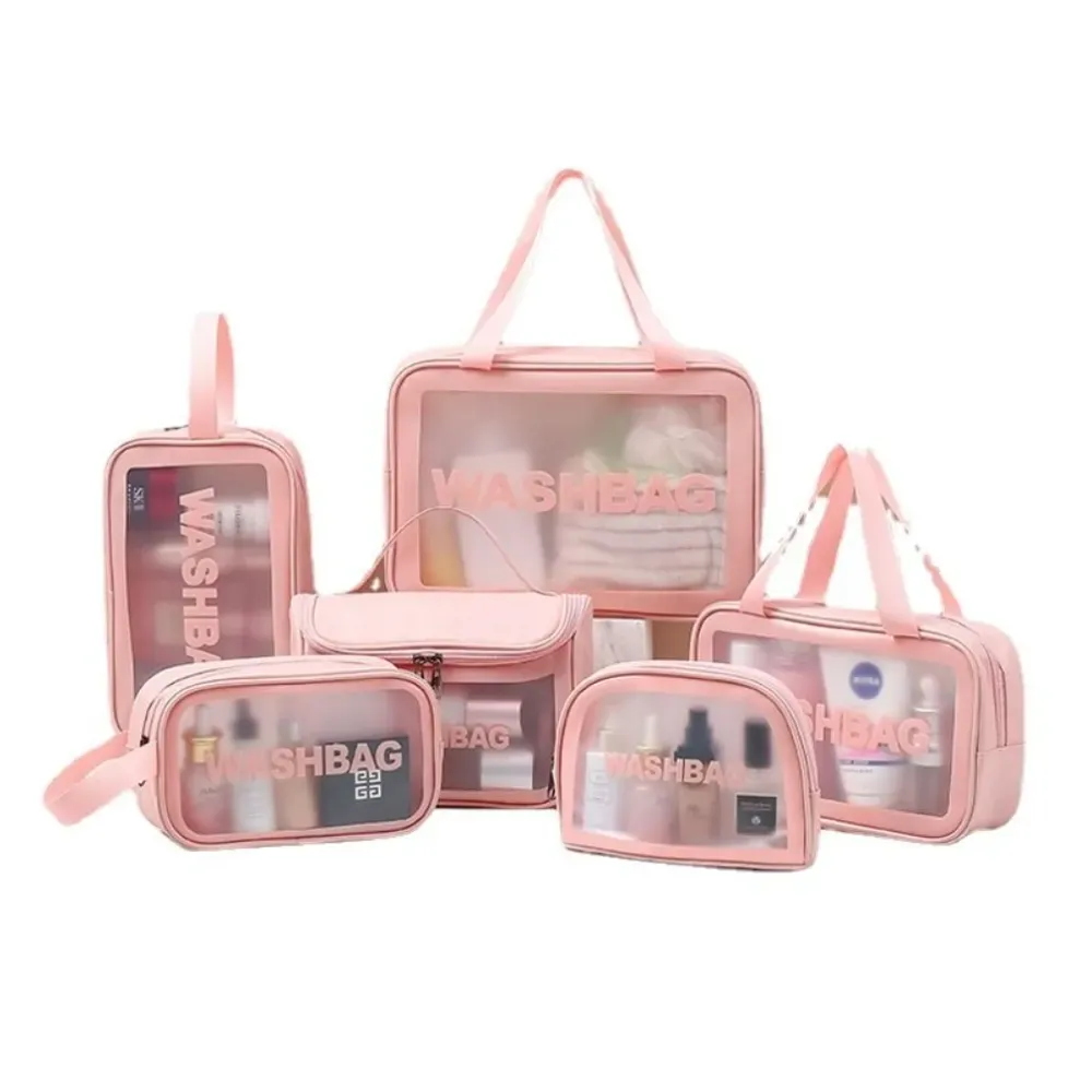 女性旅行保管バッグPU化粧品メイクアップオーガナイザーバッグ防水洗浄バッグ透明なケース