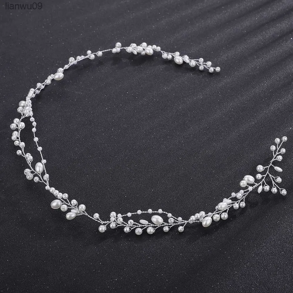 Copricapo di perle d'oro per copricapo da sposa Argento fatto a mano da sposa Fascia per capelli da donna Accessori per capelli da ballo Ragazze Prom Diademi L230704