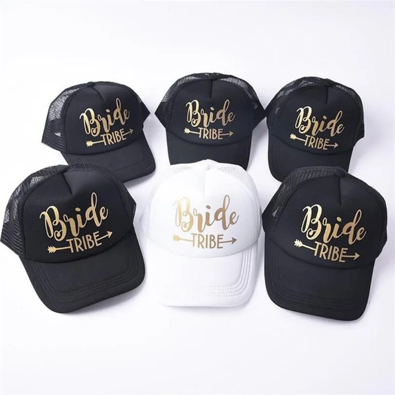 Bride Tribe Snapback Trucker Mesh Hat Gold Letters Arrow Wedding Baseball Cap1314Y