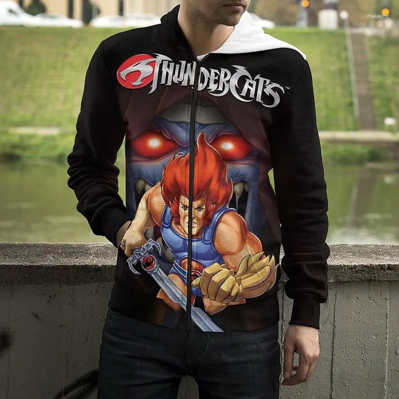 Hommes Hoodies Anime Thundercats Zip Up Hommes Femmes Mode 3D Sweat À Capuche Cool Garçon Fille Enfants Casual Tops Unisexe Sweats À Capuche