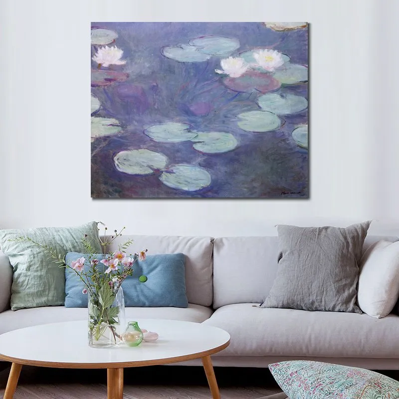 Canvas Art Impressionist Pink Water Lilies Claude Monet Landscape målning handgjorda romantiska heminredning