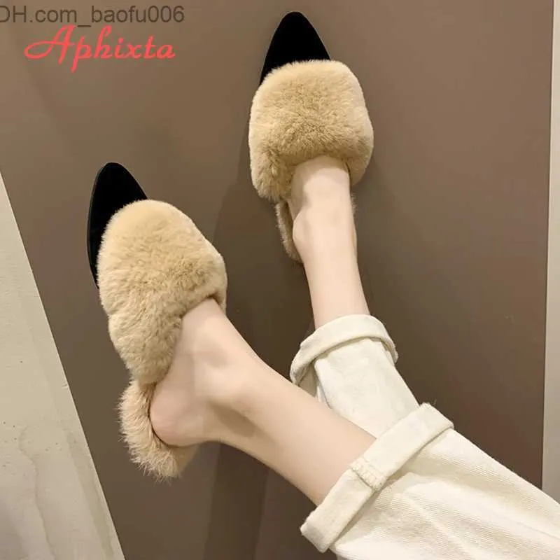 Slippers Aphixta Real Animal Slides Slides Lady Natural Mules Flip Flops Пушистые меховые сандалии плюшевые туфли удивительный подарок y200106 Z230717