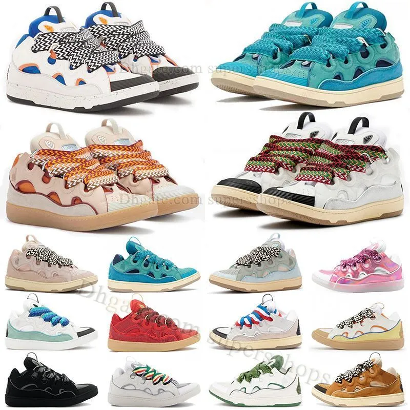 Top Qualité Avec Boîte Curb Casual Chaussures En Cuir Nappa Rose Pâle Mangue Blanc Bleu Orange Turquoise Hommes Femmes Plate-Forme Chaussure En Cuir De Veau En Relief Classique Chaussure Chaussure