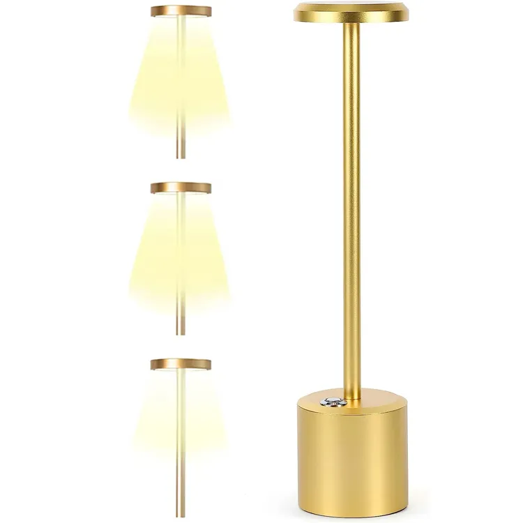 Candeeiro de mesa LED de metal portátil Candeeiro de secretária sem fios Controlo táctil Candeeiro de casa recarregável 3 níveis Brilho Decoração do quarto Candeeiro de cabeceira Candeeiro de mesa Sala de jantar Luz nocturna