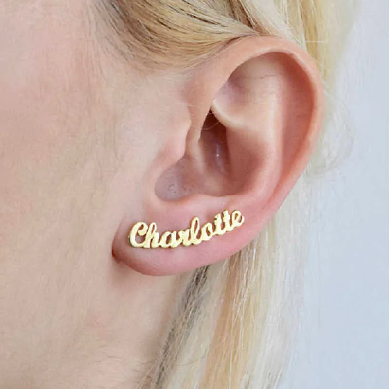 Stud Personalized Custom Name Earring For Women Stainless Steel en Customize Cursive Letter Stud Earrings Pendientes 2022 J230717