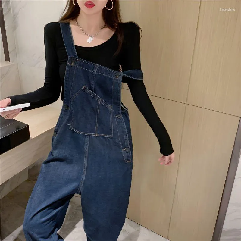 Kvinnors jeans avslappnad lös jumpsuit kvinnor solida bomullslinneband raka byxor dungaree haklapp overaller ärmlösa jumpsuits t539