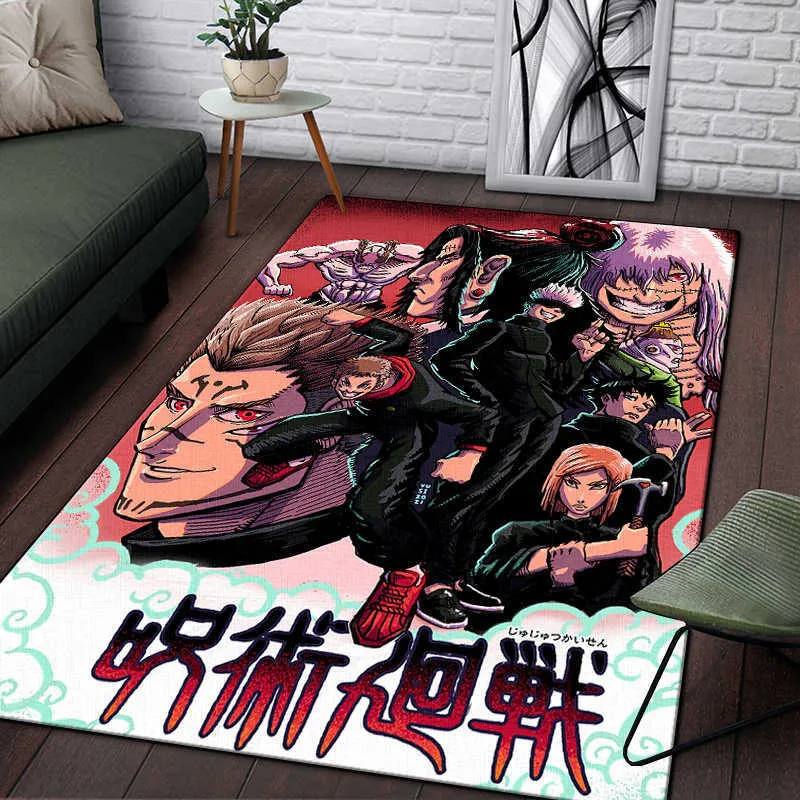 Teppiche Jujutsu Kaisen Anime-Teppich, großer Teppich für Wohnzimmer, Schlafzimmer, Sofa, Dekoration, Fußmatte, Küche, rutschfeste Bodenmatte, Picknick-Camp, R230717