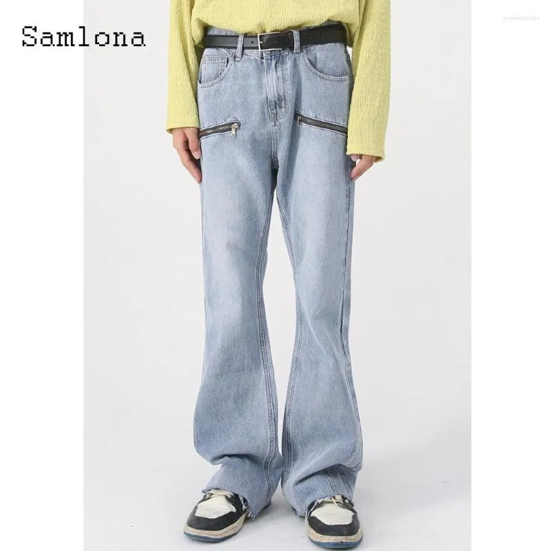 Mäns jeans japanska mode hip hop demin byxor mens vintage ficka dragkedja byxa stövel klippa jean män bär 2023