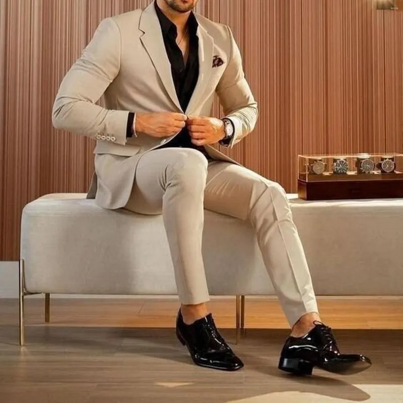 Мужские костюмы Хаки Нотч отворотный лацфел Slim Fit Blazer Sets для свадебной вечеринки на заказ мода две кусочки (брюки для куртки) Homme