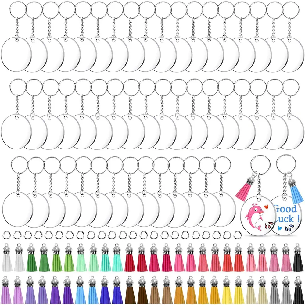 Chaveiros Colhedores 200 Pçs Chaveiro Acrílico Em Branco com Anéis Chaveiro Transparente Discos Transparentes Redondos Círculos Borla Colorida Projetos de Vinil para Artesanato DIY 230715