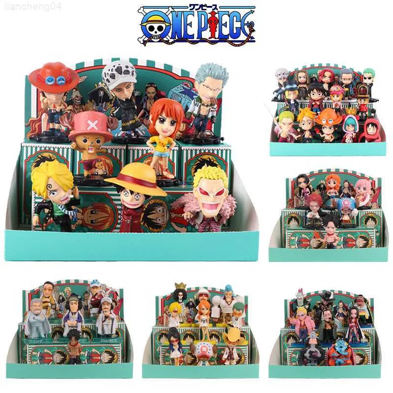 Anime manga 12pcs/Set One Piece Mystery Box 6 Set Pvc Anime Figure Sanji Zoro Ace Luffy Mini Model Doll Doll Niepodzione pudełko Dzieci Prezenty L230717