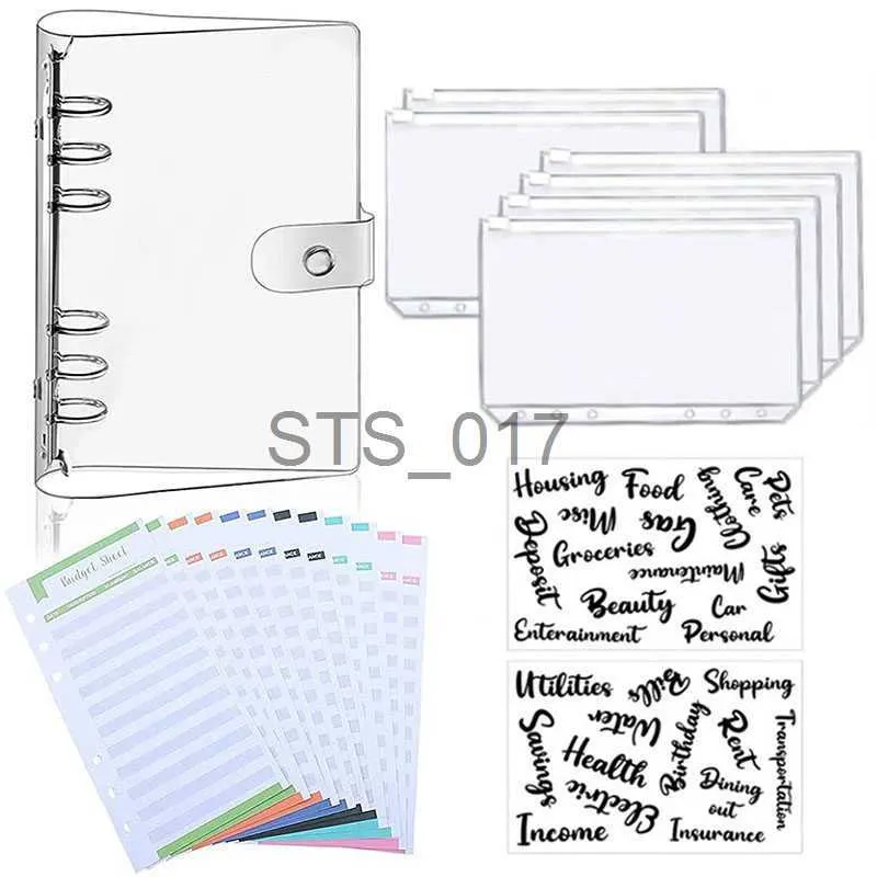 Notatniki Uwagi A6 Losu Mini -Binder Pockets Snap Button Mini Budget Binder 6 Pierścienia Pokrywa PVC Clear Notebook Okrągły Pierścień Pierścień x0715