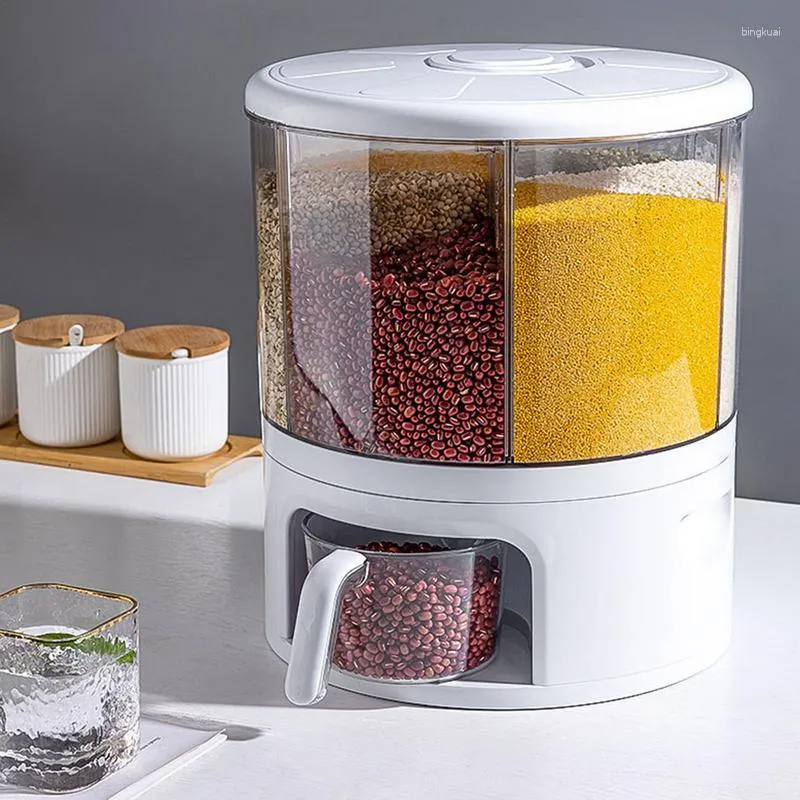 Storage Bottles 360 Rotating Grid Rice Bucket Round Dispenser Dry Food