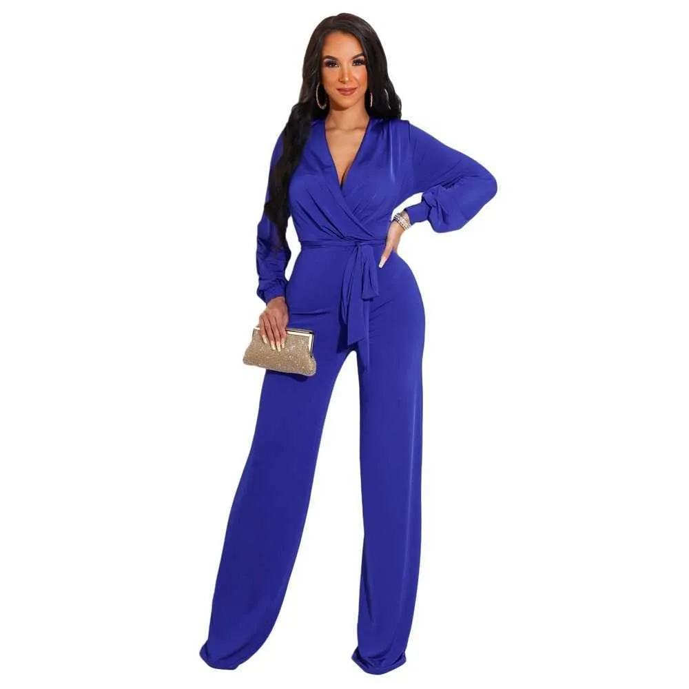 Elegant Woman Work Jumpsuits Solid Color Office Lady Long Sleeve Knitted Women