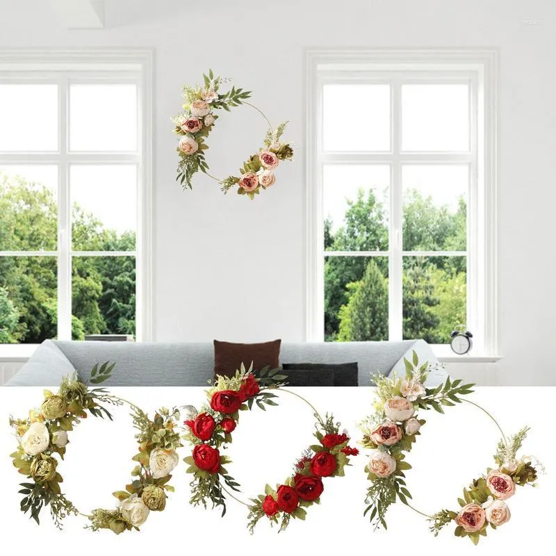 Flores decorativas guirlandas de peônia para porta da varanda artificial guirlanda vintage eucalipto planta pendurada arco de casamento janela externa