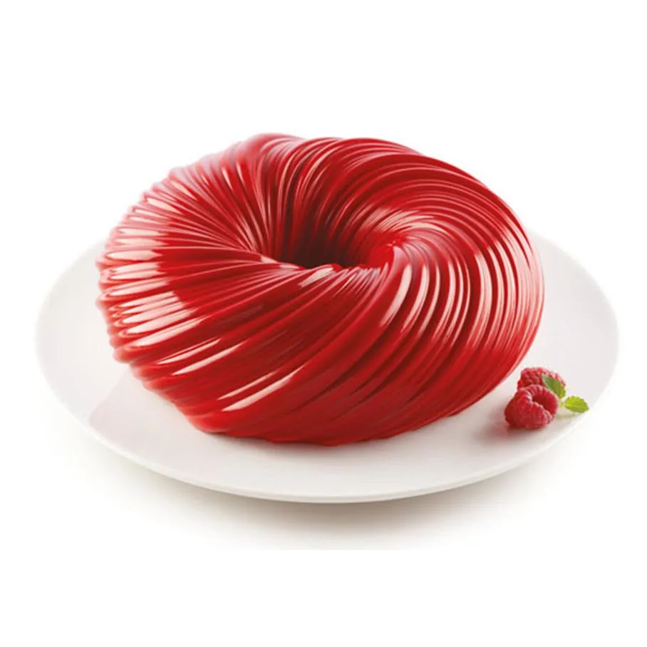 SHENHONG Nieuwe Ronde Swirl Cakevorm Voor Bakken Verbazingwekkende Dessert Art Mousse Siliconen 3D Mold Silikonowe Moule Gebak Pan 201023277K