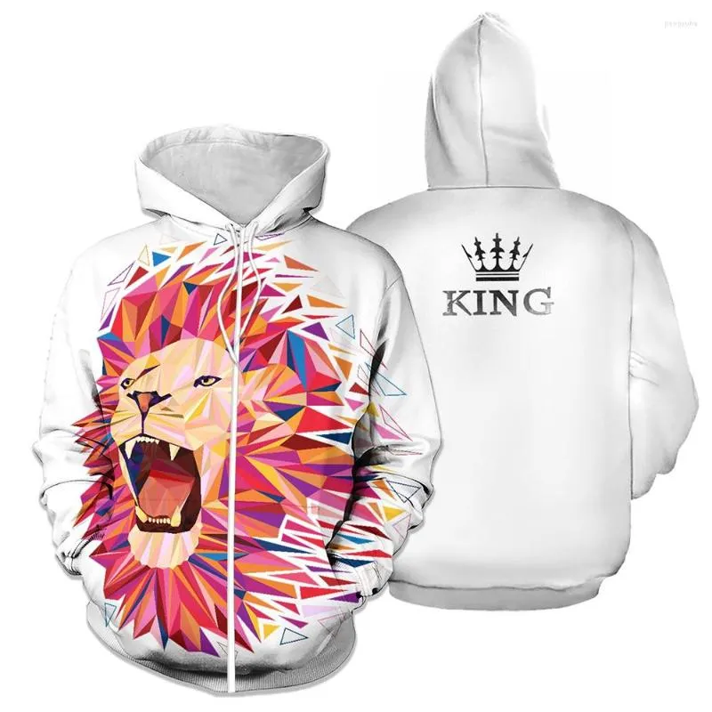 Mannensweater met capuchon Lion Animal Hoodie Wit Rits Sweatshirt Dro Customization