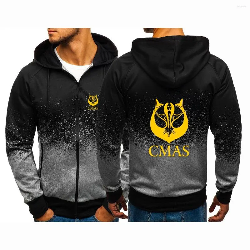 Heren Hoodies Duiken CMAS Gedrukt Lente Herfst Heren Effen Katoenen Rits Jassen Sweatshirts Casual Kleurverloopjassen