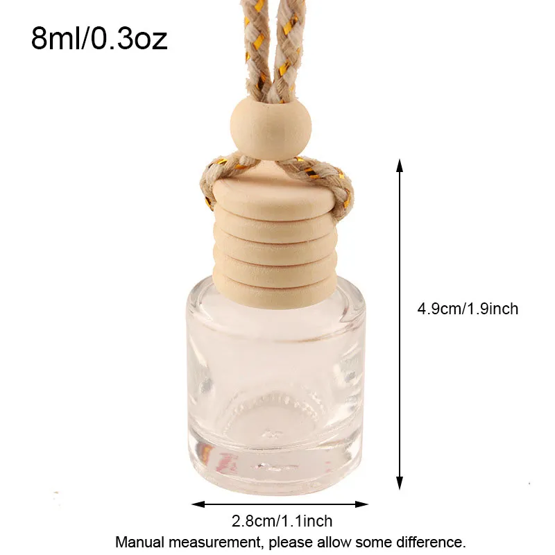 Cylinder  Oils Diffusers Car Pendant Perfume Bottle Glass Ornaments Empty Bottles Round Wooden Lid Air Freshener HW0020