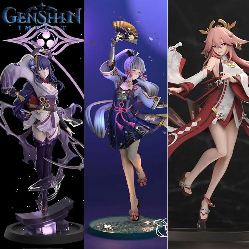 Anime Manga Genshin Impact Anime Gioco Action Figure Giocattoli Kamisato Ayaka Raiden Shogun Ei Yae Miko Modello Figurine Doll Garage Kit L230717