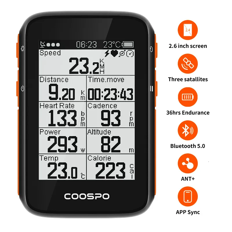 Fietscomputers COOSPO BC200 Draadloze Fietscomputer GPS Fiets Snelheidsmeter Fietsen Kilometerteller 2.6in Bluetooth5.0 ANT APP Sync Helling Hoogte 230716