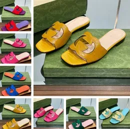 top quality Casual Shoes Summer 2023 Brand Women Interlocking Sandals Cut-out Slide Beach Flats Suede Leather Walking Slip On Slippers Lady Sandalias Flip Flops