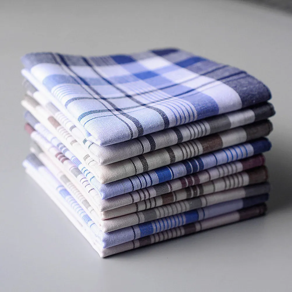 Handkerchiefs 5Pcslot Square Plaid Stripe Handkerchiefs Men Classic Vintage Pocket Cotton Towel For Wedding Party 38*38cm Random 230717