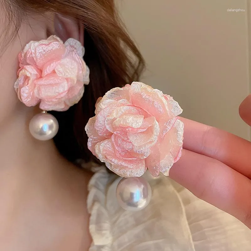 Kolczyki stadninowe kaitin tkanina sztuka kwiat perł dla kobiet 2023 Summer Fahsion Pink kolczyka luksusowy projektant biżuterii hurtowa