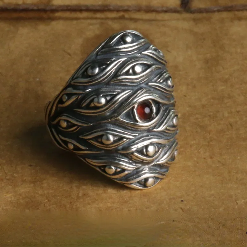 Vintage srebrny kolor setki oka otwierającego się regulowane czerwone oko pierścienie diabeł oko punkowe gotyckie pierścienie męskie biżuteria dla kobiet