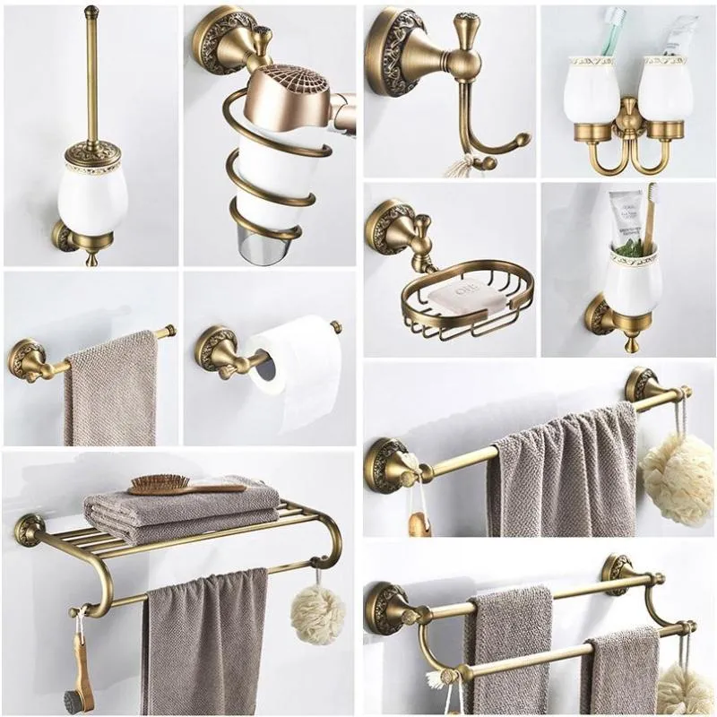Antique Brass Towel Bar And Toilet Paper Holder