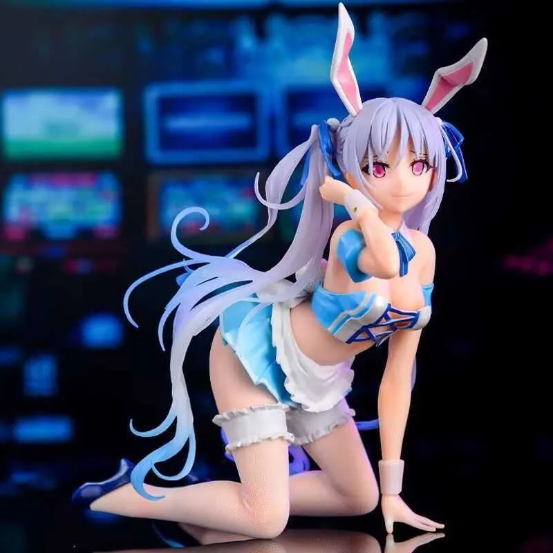 Anime manga 24 cm bunny girl chris aqua blue anime figur 1/4 skala chris aqua sexiga flickor badkläder anime action figurmodell samling leksaker l230717