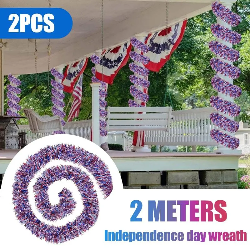 Dekorativa blommor Venue Day Independence Grass Stripes Flags Arrangement Wreath Decoration hänger Candle Rings Home Decor