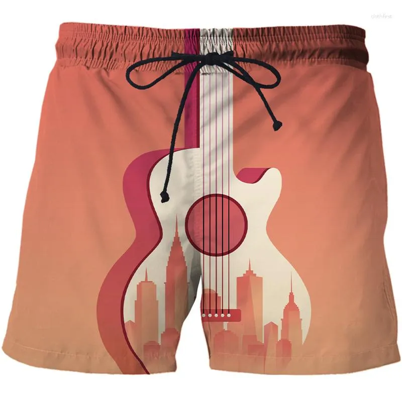 Pantalones cortos para hombre, informales, estampados en 3D, estilo veraniego, manga corta, instrumento Musical, patrón de guitarra, serie, traje de baño divertido de secado rápido