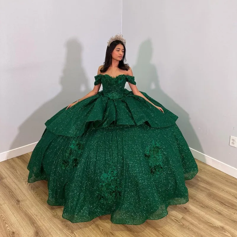 Green Quinceanera Dresses Princess Ball Gown Appliques 3D Flowers Party Sweet 15 Y121