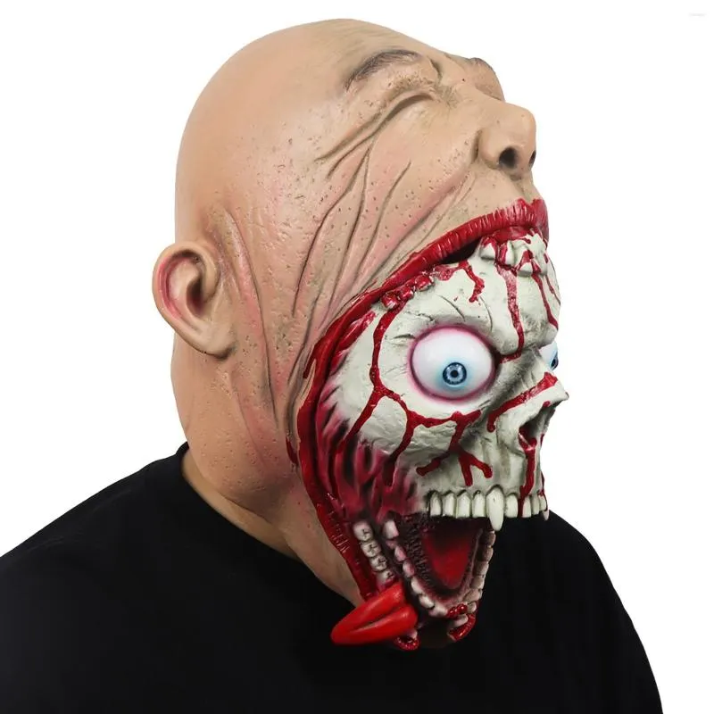 Forniture per feste Pelle umana Demone Diavolo Copricapo Mostro spaventoso Halloween Bocca grande Zombie Mascara Costume Horror