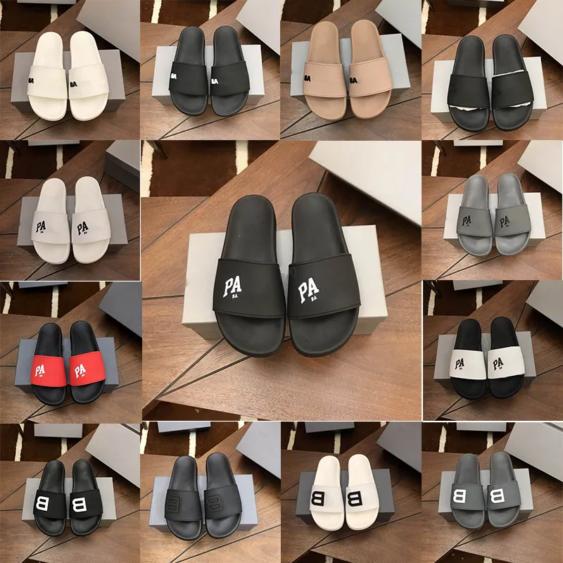 Paris Slipper Sliders Hommes Femmes Sandales D'été Pantoufles De Plage Dames Tongs Mocassins Noir Blanc Extérieur Maison Diapositives Chaussures Avec Boîte Chaussures