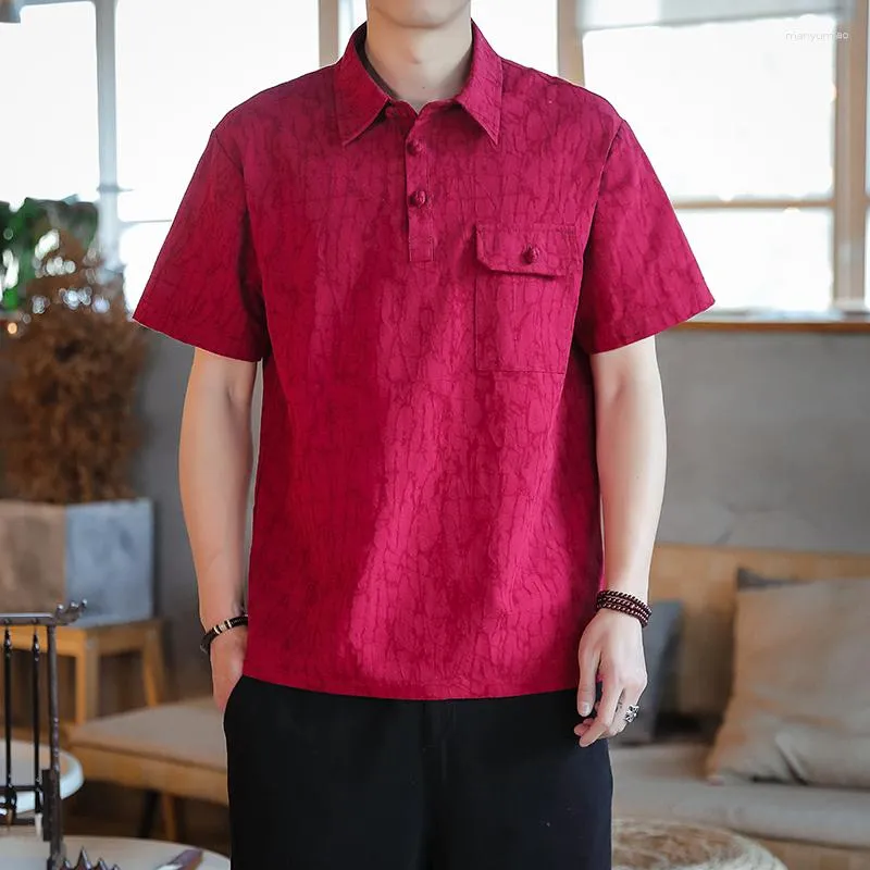 Männer Casual Hemden MrGB China Stil Baumwolle Leinen Hemd Männer Baggy Mode Jacquard Button Turn Kragen Kurzarm T-shirt Übergroßen Tang