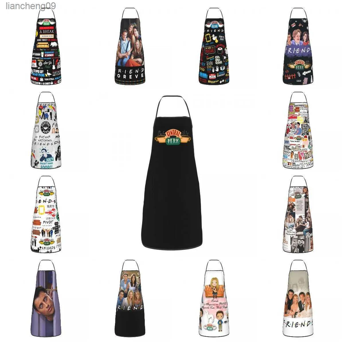 أصدقاء للجنسين Central Perk Bib Apron Women Gen Men Chef Tableier Cuisine for Kitchen Cooking TV Show Baking L230620