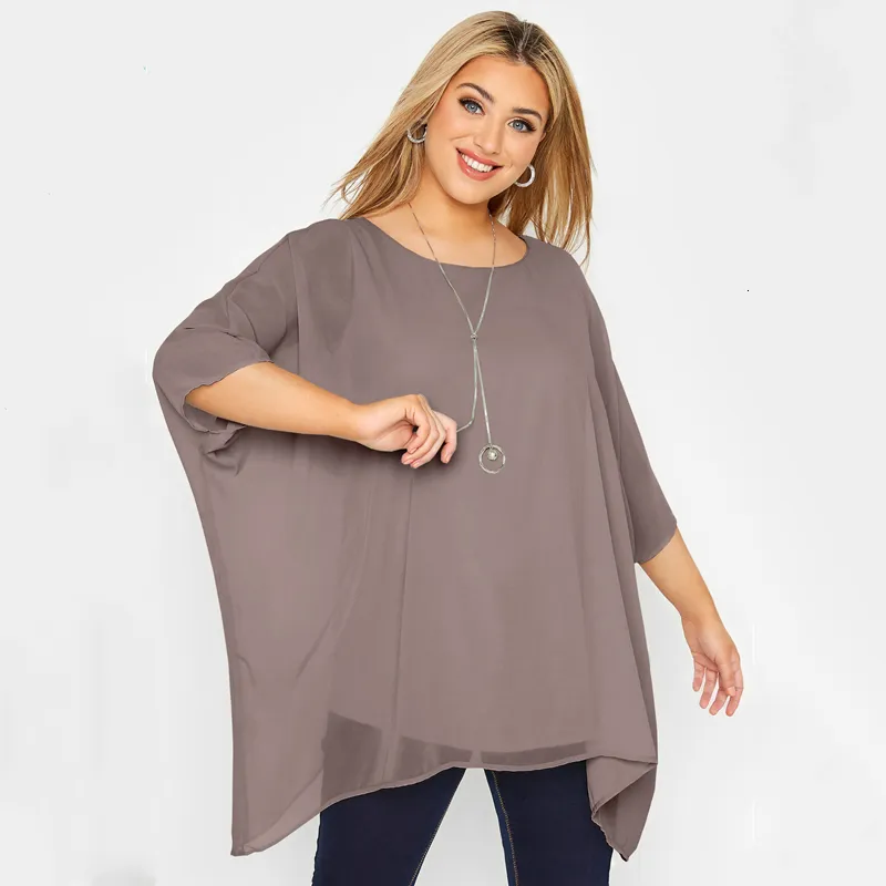 Kvinnors plus -storlek tshirt plus storlek Löst Bawing Sleeve Elegant Summer Cape Blue Women 34 Sleeve Loose Casual Office Work Tunika Tops Stor storlek 6xl 7xl 230715