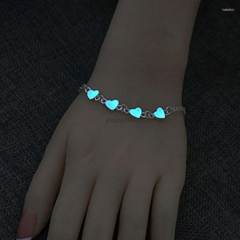 Charm Bracelets Women Girls Luminous Heart Light Up Anklets Blue Fluorescent Jewelry Glow In Dark