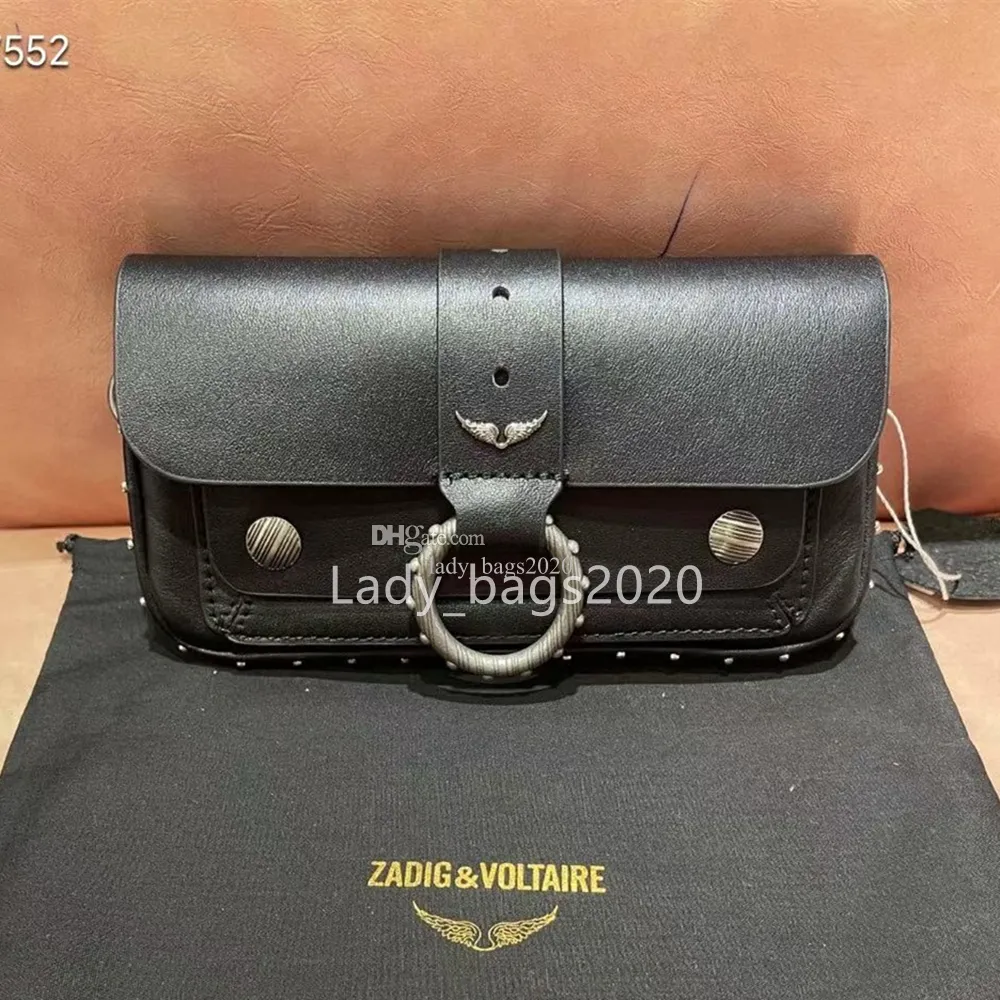 Zadig Voltaire Kate Bag ZV 반지 체인 가방 가방 캔버스 디자이너 스웨이드 미니 날개 다이아몬드 아이언 링 여성 어깨 가방 리벳 크로스 바디 지갑 핸드백